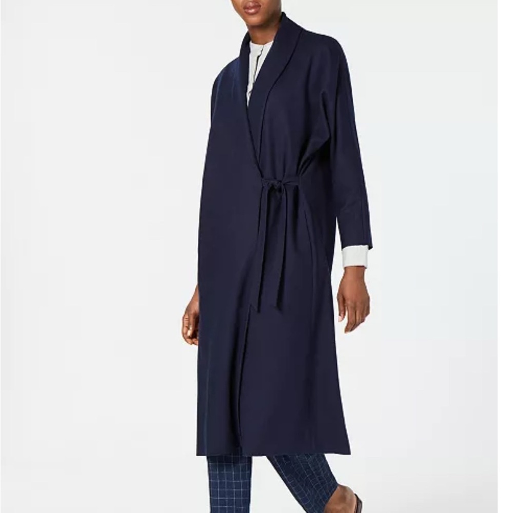 Eileen Fisher Wool Jersey Shawl Collar Tie-Waist Jacket - XS